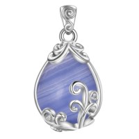 wholesale 925 Sterling Silver Moss Agate Teardrop Pendant Necklace for Women-Blue Lace Agate Without Chain
