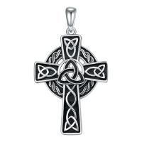 wholesale 925 Sterling Silver Celtic Cross Pendant Necklace for Men with 2.5mm 22 +2  Rolo Chain-F-style Without Chain