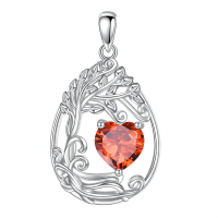 wholesale 925 Sterling Silver Heart Pendant Necklace Wholesale Gold Plated-01-Jan-Garnet Without Chain