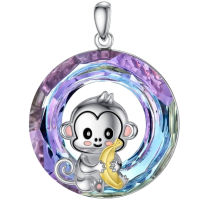 wholesale 925 Sterling Silver Monkey Pendant Necklace Wholesale With Rainbow Crystal-Purple Crystal Without Chain