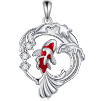 wholesale 925 Sterling Silver Red and White Enamel Koi Fish Pendant Necklace for Women-koi fish 2 Without Chain