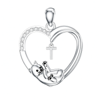 wholesale 925 Sterling Silver Stone Cat Heart Necklace w Initial 26 Alphabets Gift-T Without Chain
