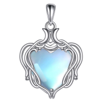 wholesale 925 Sterling Silver Filigree Teardrop Pendant Necklace for Women-M-Heart Moonstone Necklace Without Chain