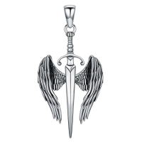 wholesale 925 Sterling Silver Angel Wing Sword Dagger Pendant Necklace for Men-E01 Without Chain