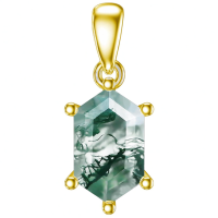 wholesale Gold-Plated 925 Sterling Silver Square Cut Moss Agate Pendant Necklace - Natural Green Gemstone Jewelry-Hexagon-Cut gold Without Chain