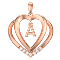 wholesale 925 Sterling Silver Moissanite Heart Initial Pendant Necklace for Her-Rose Gold - A Initial Without Chain