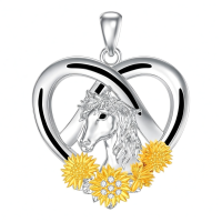 wholesale 925 Sterling Silver Horse & Sunflower Heart Pendant Necklace for Women Girls-Horse Horseshoe Without Chain