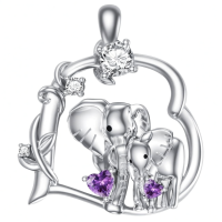 wholesale 925 Sterling Silver Moissanite Birthstone Elephant Family Mom Necklace 18+2 Chain-Feb-Amethyst Without Chain