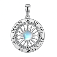 wholesale 925 Sterling Silver Moonstone Compass Necklace Go In Your Dreams-Style C-Go In Without Chain