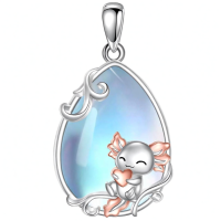 wholesale 925 Sterling Silver Moonstone Fox Axolotl Pendant Necklace for Women Girls  48cm Chain Length-Axolotl Necklace Without Chain