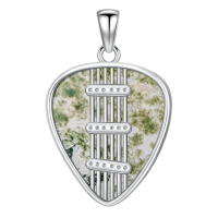 wholesale 925 Sterling Silver Green Moss Agate Guitar Pick Shaped Pendant Necklace s for Women-Guitar Pick Without Chain