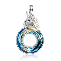 wholesale 925 Sterling Silver Unicorn Pendant Necklace Wholesale With Crystal-Blue Without Chain