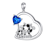 wholesale 925 Sterling Silver Mom Heart Shape Animal Pendant Necklaces for Women Girls Family Love Gift-05-09-Cow-September Without Chain