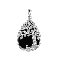 wholesale 925 Sterling Silver Tree Of Life Pendant Necklace Wholesale With Black Onyx-Teardrop Black Onyx Without Chain