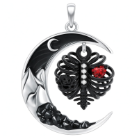 wholesale 925 Sterling Silver Gothic Black Butterfly Red Heart Moon Pendant Necklace-Rib Without Chain