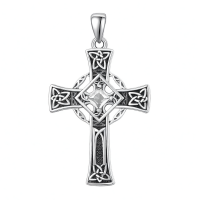 wholesale 925 Sterling Silver Garnet Celtic Cross Necklace for Men 22 +2 Chain-Silver-April Without Chain