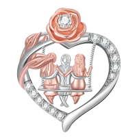 wholesale 925 Sterling Silver Rose Gold Heart Family Photo Locket Necklace with Cubic Zirconia and Swarovski Elements-Three Sisters Without Chain