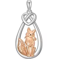 wholesale 925 Sterling Silver 3D Rose Gold Plated Fox Pendant Necklace for Men & Women-Fox Flower Necklace Without Chain