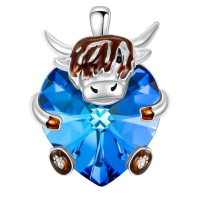 wholesale 925 Sterling Silver Blue Crystal Heart Highland Cow Pendant Necklace Gifts for Women-Crystal Without Chain