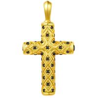 wholesale Gold 925 Sterling Silver Black Cubic Zirconia Cross Necklace Catholic Religious  for Men Women-A-Cross-Gold-Black CZ Without Chain