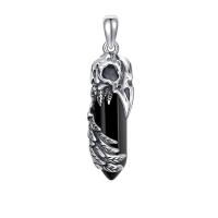 wholesale 925 Sterling Silver Gothic Raven Phoenix Amulet with Black Onyx Stone and Feather Design Pendant Necklace  for Men Women Gifts-Black Raven Without Chain