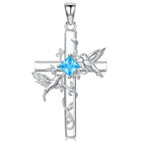 wholesale 925 Sterling Silver Cross Pendant With Blue Crystal Hummingbird Design-style1 Without Chain