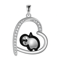 wholesale 925 Sterling Silver Penguin Heart Pendant Necklace Gifts for Women-A-One Penguin Without Chain