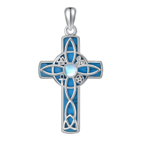 wholesale 925 Sterling Silver Cross with Blue Enamel and Moonstone Pendant Necklace - Witch s for Women-Celtic Cross Without Chain