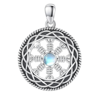 wholesale 925 Sterling Silver Valknut Necklace With Rainbow Moonstone-Viking Moonstone Necklace Without Chain