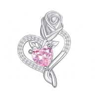 wholesale 925 Sterling Silver Birthstone Heart Pendant Necklace for Women-10-Oct Without Chain