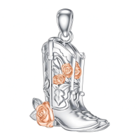wholesale 925 Sterling Silver Rose Cowboy Boot Pendant Necklace - Western s for Women & Girls-Cowgirl Necklace Without Chain
