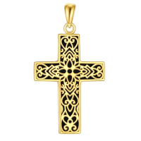 wholesale 925 Sterling Silver Gold Plated Black Onyx Filigree Cross Pendant Necklace-Filigree Without Chain