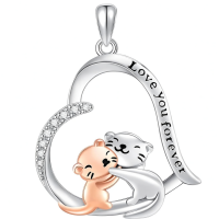 wholesale 925 Sterling Silver Love You Forever Heart Pendant with Cats and Bears Charm Necklace Gifts for Women Girls-Otter Without Chain