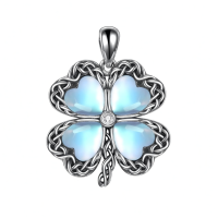 wholesale 925 Sterling Silver Four Leaf Clover Moonstone Pendant Necklace-Moonstone Without Chain