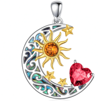 wholesale 925 Sterling Silver Crescent Moon Pendant Necklace Wholesale With Heart And Sun Design-Sun Moon Star-jan. Without Chain