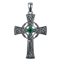 wholesale 925 Sterling Silver Garnet Celtic Cross Necklace for Men 22 +2 Chain-Black-May Without Chain