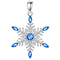 wholesale 925 Sterling Silver Snowflake Pendant With Blue Stones-Snowflake-2 Without Chain
