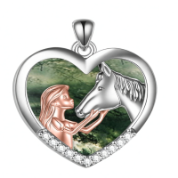 wholesale 925 Sterling Silver Abalone Shell Heart Key Pendant Necklaces for Women Gifts-Horse Necklace with Moss Agate Without Chain