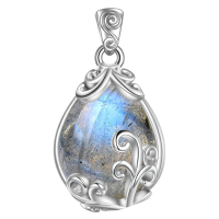 wholesale 925 Sterling Silver Moss Agate Teardrop Pendant Necklace for Women-Labradorite Without Chain