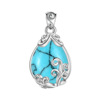 wholesale 925 Sterling Silver Moss Agate Teardrop Pendant Necklace for Women-Turquoise Without Chain