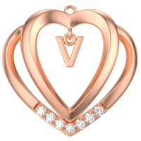 wholesale 925 Sterling Silver Moissanite Heart Initial Pendant Necklace for Her-Rose Gold - V Initial Without Chain