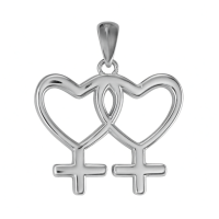 wholesale 925 Sterling Silver Double Female Symbol Interlocking Heart Pendant Necklace For Women-Lesbian Necklace-Heart Without Chain