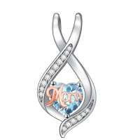 wholesale 925 Sterling Silver Mom Heart Pendant Necklace-03-March Without Chain