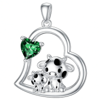 wholesale 925 Sterling Silver Mom Heart Shape Animal Pendant Necklaces for Women Girls Family Love Gift-05-05-Cow-May Without Chain
