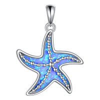wholesale 925 Sterling Silver Blue Opal Starfish Pendant Necklace-Starfish Without Chain