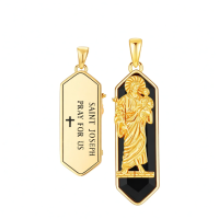 wholesale 925 Sterling Silver Gold Plated Black Onyx Saint Joseph Pendant Necklace-St Joseph Without Chain