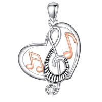 wholesale 925 Sterling Silver Musical Note Heart Pendant Necklace with Rose Gold Accents and Cubic Zirconia Stone-music note Without Chain