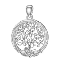 wholesale 925 Sterling Silver Heart & Tree Pendant Necklace with Cubic Zirconias for Women's Family s-tree of life-style 15 Without Chain