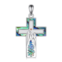 wholesale 925 Sterling Silver Abalone Shell Tree of Life Cross Pendant Necklace for Women Gifts-Silver-Cross Necklace Mountain Without Chain