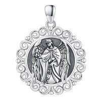 wholesale 925 Sterling Silver Archangel Medals St Pendant Necklace for Men Women-81-St Gabriel Filigree(round silver) Without Chain
